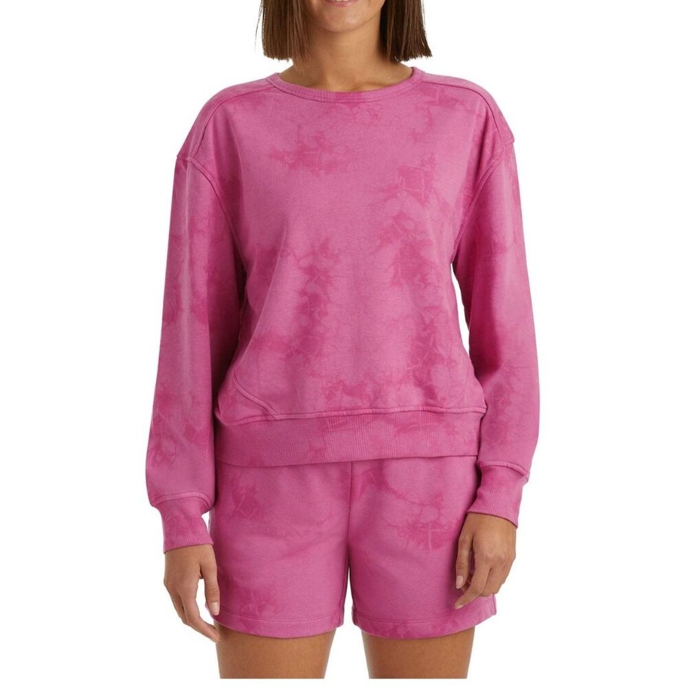 Pink Tie-Dye Lounge Set Sweatshirt & Shorts Womens S Cotton Blend Comfortable Re